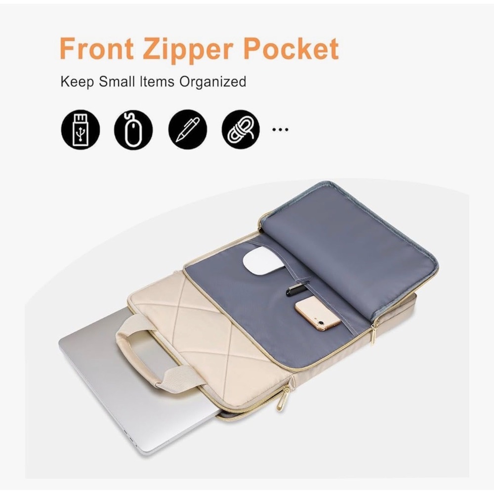 Mosiso Vertical‎ Quilted Laptop Shoulder Bag Cream Padded Travel Messenger Case - Picture 2 of 14